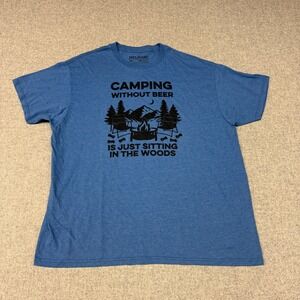Melmarc Camping Without Beer Graphic T-Shirt 2XL Blue Short Sleeve Humor Tee